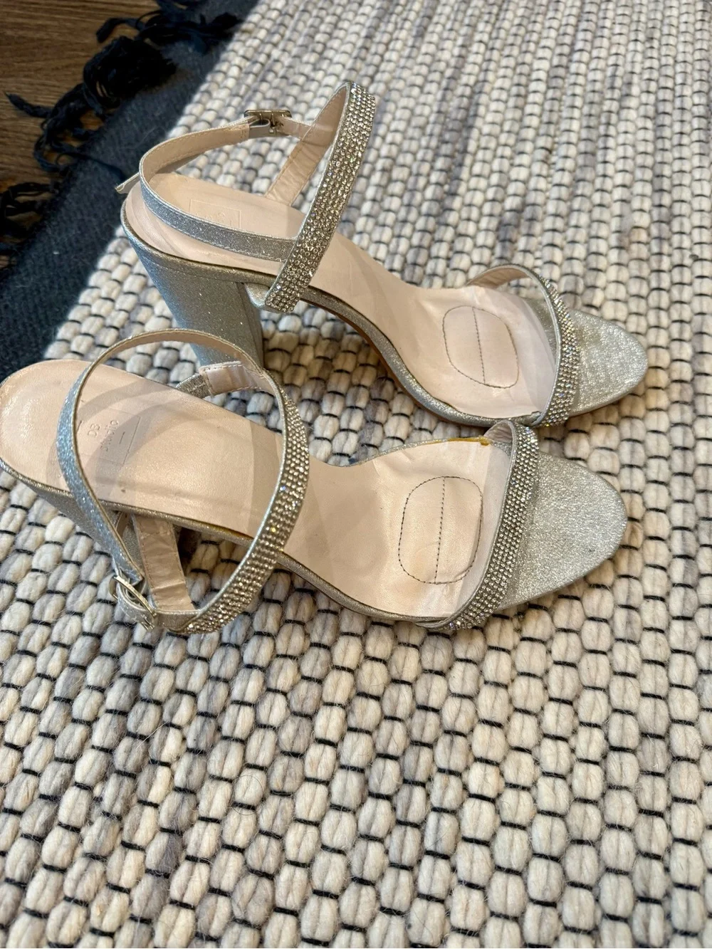 Crystal-Strap Silver Platform Heeled Sandals